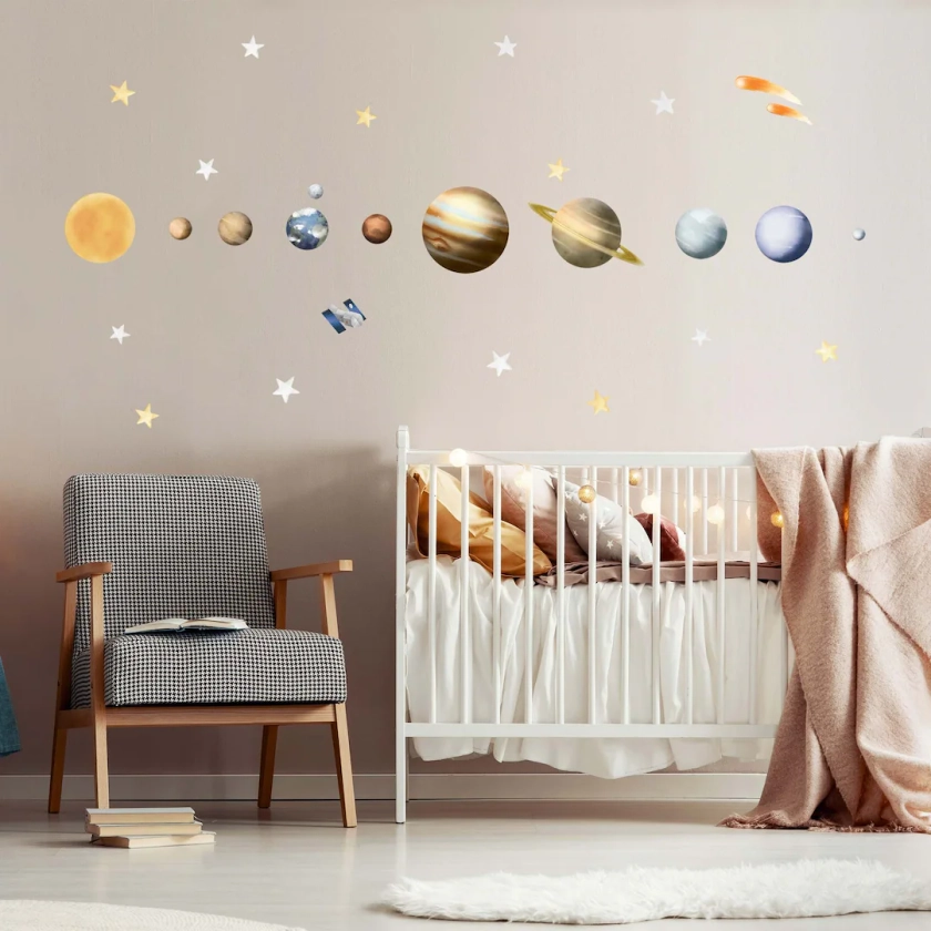 Solar System Planets Watercolour Wall Decals - Plastic-free wall stickers for kids' rooms