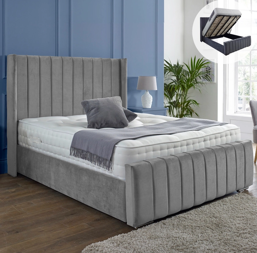 Beds.co.uk Elisa Ottoman Panel Wing Plush Velvet Upholstered Storage Bed Frame - Beds.co.uk