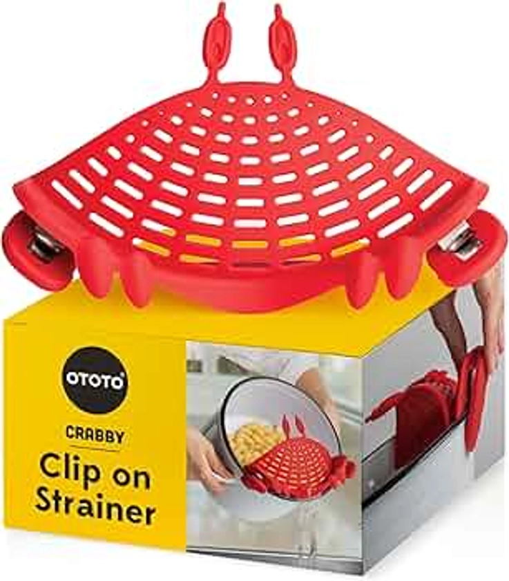 New! Strainer by OTOTO - Pasta Strainer, Cute Kitchen Accessories, Cool Kitchen Gadgets, Food Strainer, Spaghetti Colander (Red Crab - Clip On Strainer)