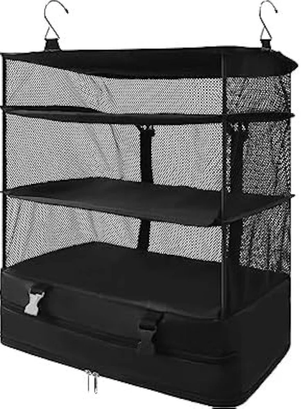 Kitwe Hanging Packing Cubes Portable Closet 3-Shelf Travel Collapsible Compression Garment Organizer for Carry-on Luggage Suitcase Space Saver Bag, Black : Amazon.in: Bags, Wallets and Luggage