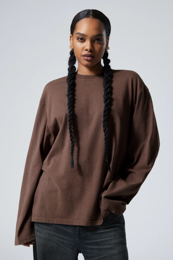 Soft Oversized Long Sleeve Top - Donker taupe met wassing - DAMES | H&M NL