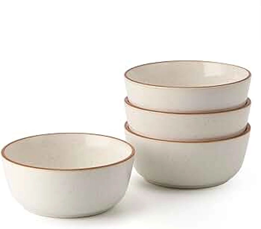 JIEMEI HOME Ceramic Cereal Bowls, 27 oz Soup Bowls Set for Salad, Breakfast, Dinner, Serving, Oatmeal - Dishwasher Microwave Safe Bowls for Kitchen, Set of 4, Speckled White