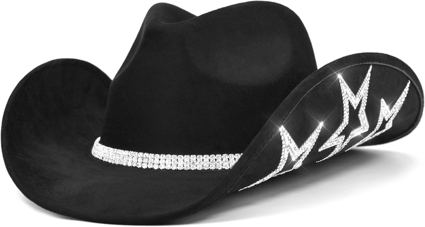Keilin Rhinestone Cowgirl Hat Disco Cowboy Hat Felt Western Nashville Bachelorette Party Hat for Teens and Adults
