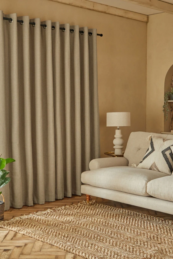 Buy Dark Natural Textured Fleck Eyelet Lined Curtains from the Next UK online shop