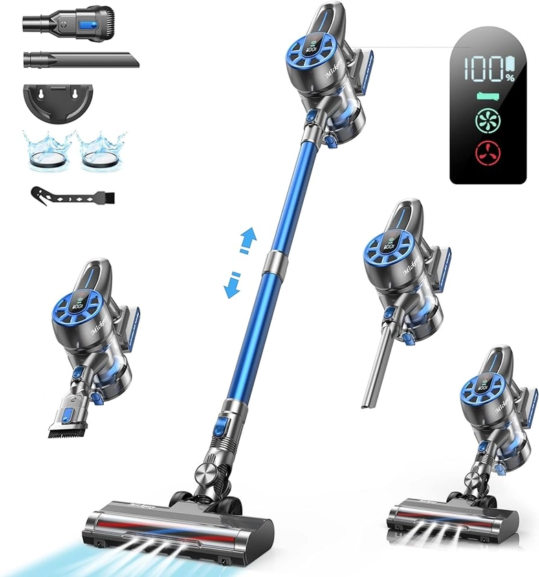 Cordless Vacuum Cleaner,450W 36Kpa Powerful Stick Vacuum 6 in 1,with Long Runtime Detachable Battery,Quiet Vacuum Cleaner for Home LED Display,1.5L Dust Cup for Carpet, Floor, Pet Hair