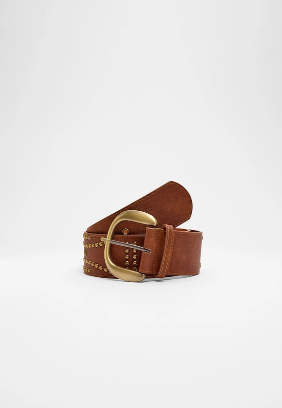 Wide studded belt - Women's Belts | Stradivarius United Kingdom