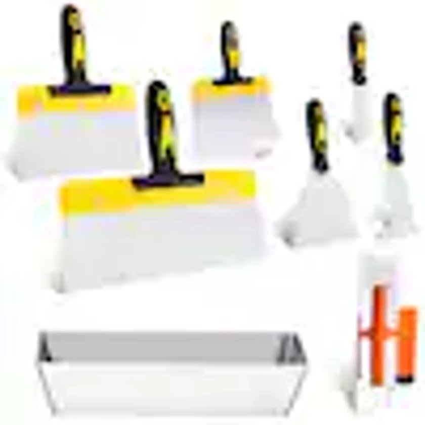 8 Pieces Stainless Steel Drywall Hand Tool Kit Includes Taping Knives, Putty Knife, Finishing Trowel, Mud Scoop