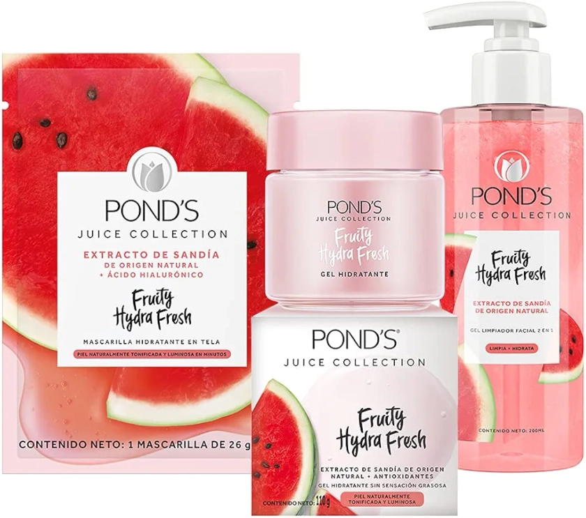 Pond's Cuidado Facial Fruity Hydra Fresh Sandía Mascarilla 26g + Gel hidratante 110g + Limpiador Facial 200ml