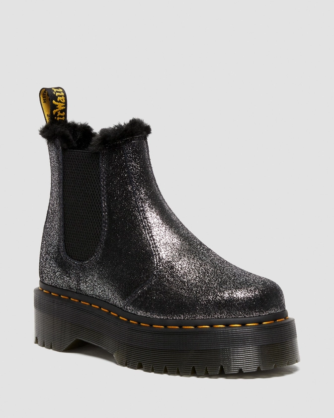 Chelsea Boots Plateformes 2976 Métallisées Doublées de Fourrure Synthétique en Noir | Dr. Martens