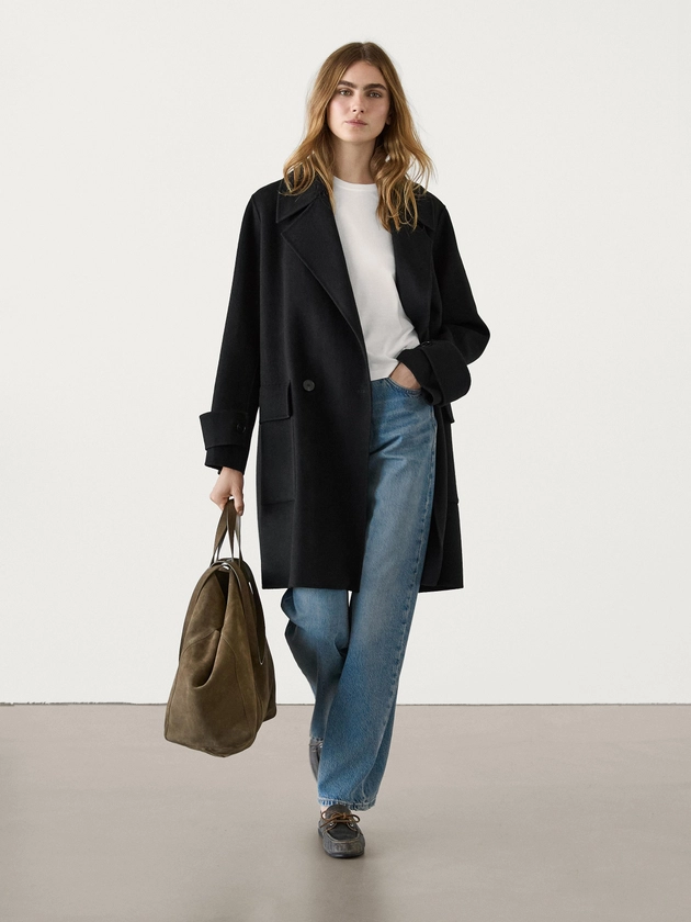 Manteau long maxi en laine mélangée · Noir · Coats And Jackets | Massimo Dutti