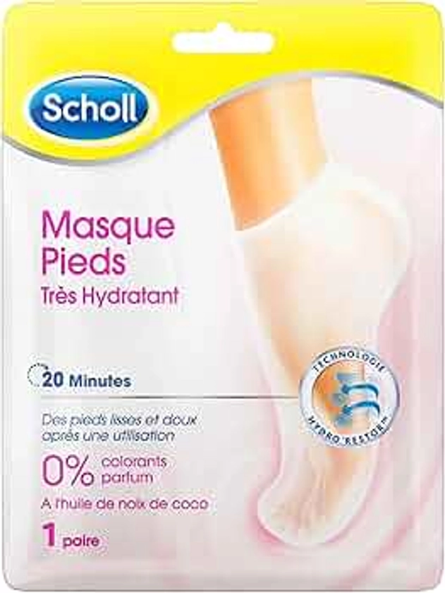 Scholl Masque Pieds Nourrissant à l'Huile de Noix de Coco: Sans parfum ni colorants pour peaux sèches. Chaussettes hydratantes non grasses, faciles à utiliser. Emballage et masque recyclables, 1 paire