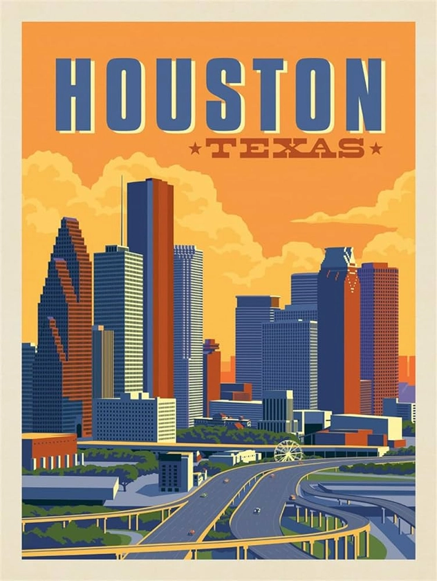 Amazon.com: WenKa Houston, Texas Skyline Poster Vintage Travel City Posters Canvas Print Retro Popular Cities Poster for For Wall Art Modern Office Room Aesthetics (unframed,08x12 inch): Posters & Prints
