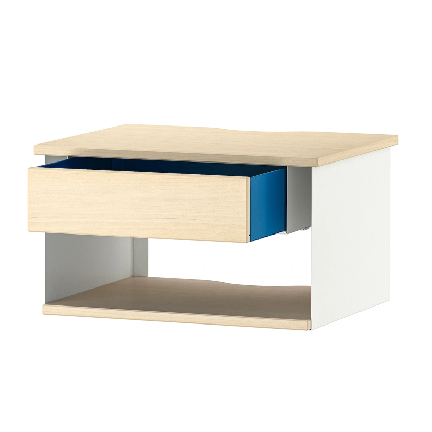 STOMSÖ wall-mounted bedside table, birch effect white/blue, 141/8x113/8x77/8" - IKEA