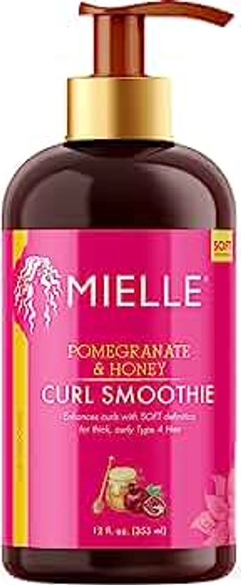 Mielle Organics Curl Smoothie with Pomegranate and Honey, Moisturizing Curl Cream for Curly Hair, Anti-Frizz Curl Enhancer for Thick Type 4 Hair, 12 Ounces