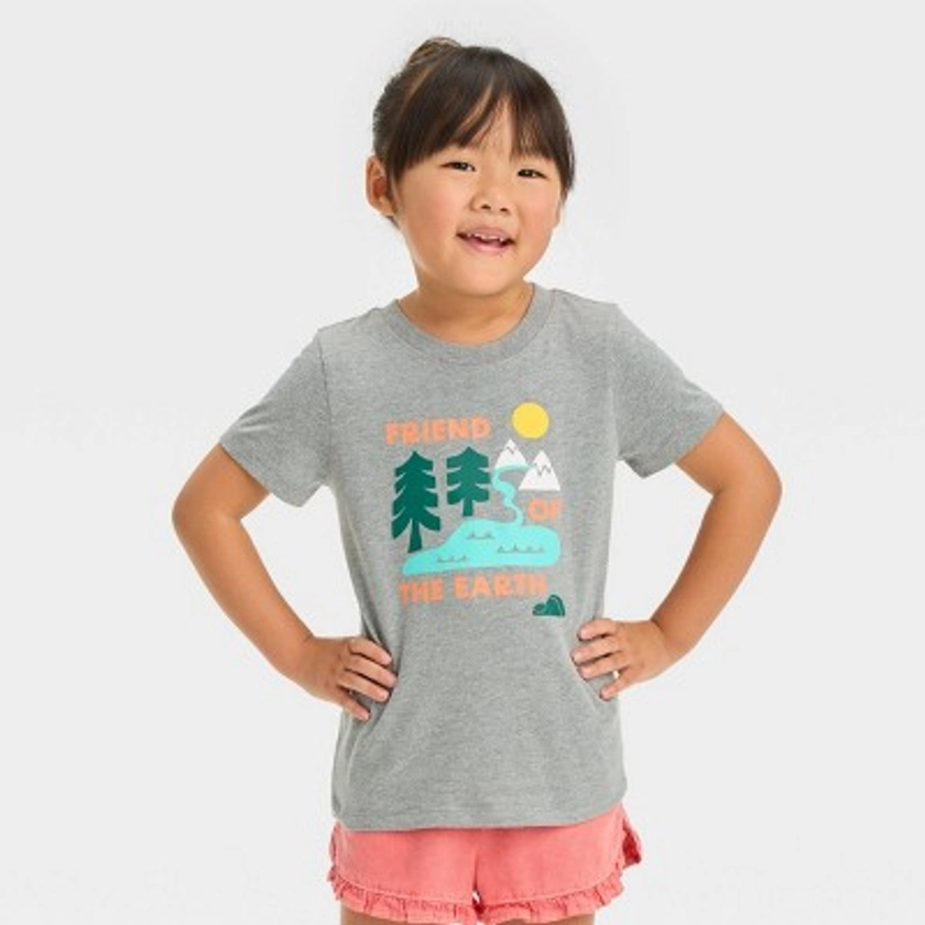 Toddler Girls' 'Friend Of The Earth' Short Sleeve T-Shirt - Cat & Jack™ Gray 4T: Eco-Friendly Cotton Blend, OEKO-TEX Certified, Crewneck Tee