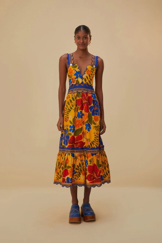 Yellow Floral Yard Lenzing™ Ecovero™ Euroflax™ Midi Dress