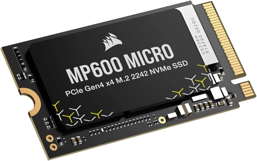 Corsair MP600 Micro 1TB M.2 NVMe PCIe x4 Gen4 2 SSD – M.2 2242 – Up to 5,100MB/sec Sequential Read – High-Density 3D TLC NAND – Compatible with Lenovo Legion Go and Thin PCIe 4.0 Laptops – Black