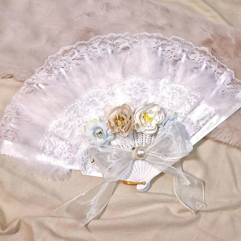 Lace Handheld Fan Gorgeous European Style Rose Folding Fan For Party Show Cosplay Props Photo Props