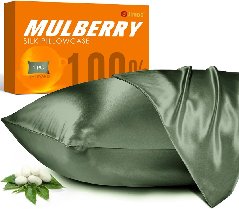 100% Mulberry Silk Pillowcase for Hair and Skin, 22 Momme Natural Silk Pillow Case with Zipper, Both Sided Pure Silk Pillow Cover for Women Mom Men (Matcha, Queen 20''×30'')