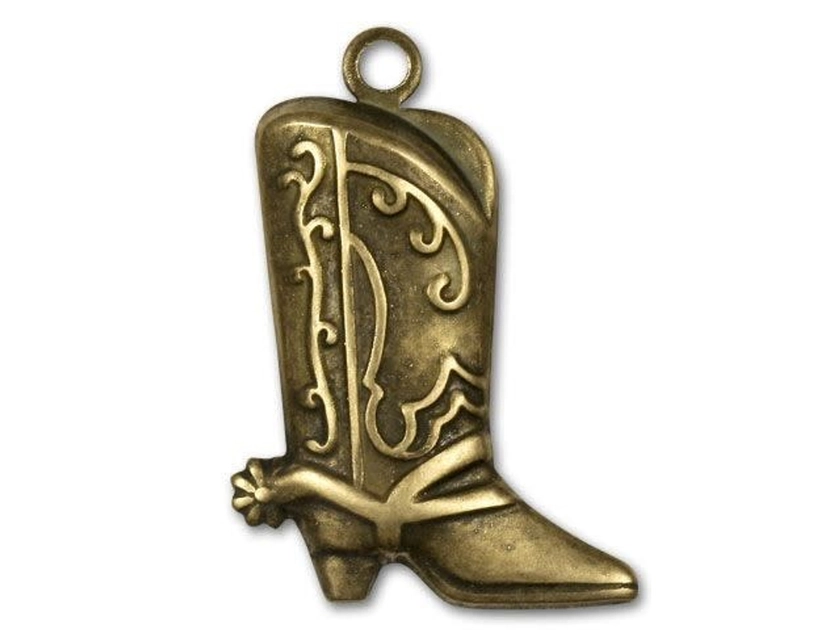 Antique Brass Cowboy Boot Charm