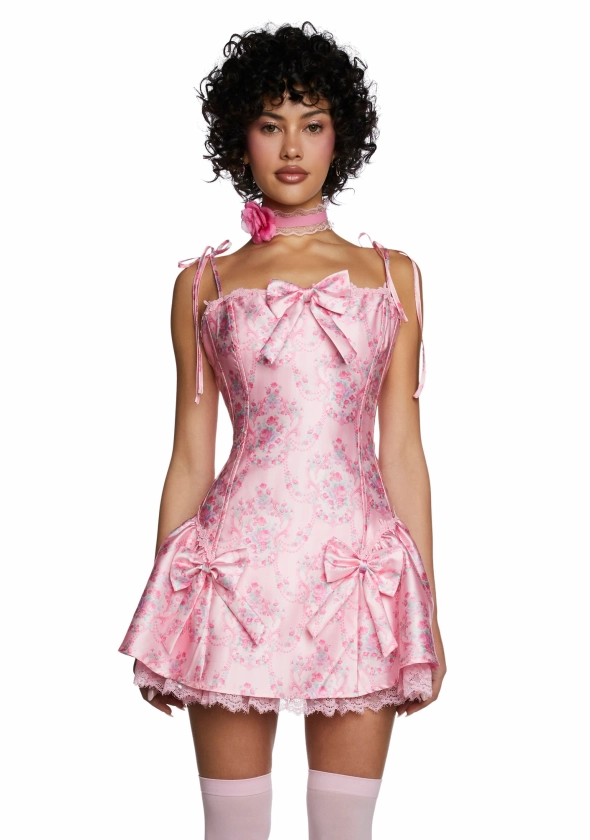 Sugar Thrillz Floral Print Taffeta Mini Dress - Pink