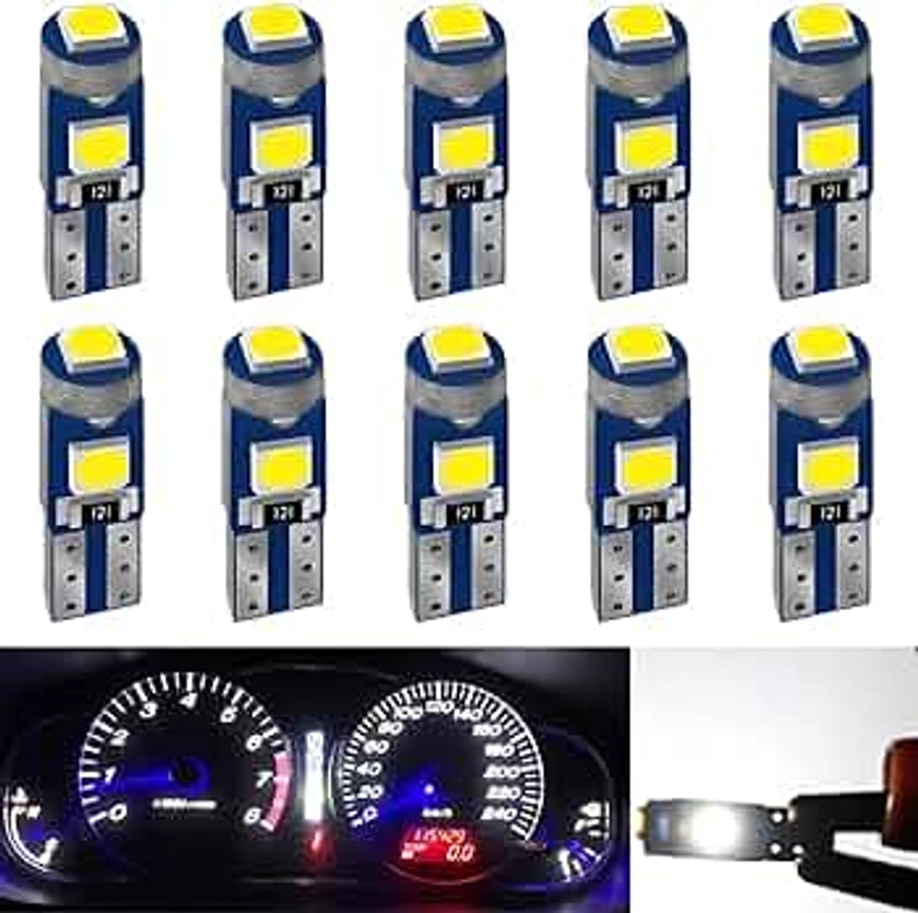 AUXLIGHT White T5 37 74 2721 PC74 PC37 LED Bulb, 3030 Chips Super Bright 12 Volt Replacements, Interior Dome Map Dashboard Indicator Instrument Panel Gauge Cluster Lamp Lights (Pack of 10)