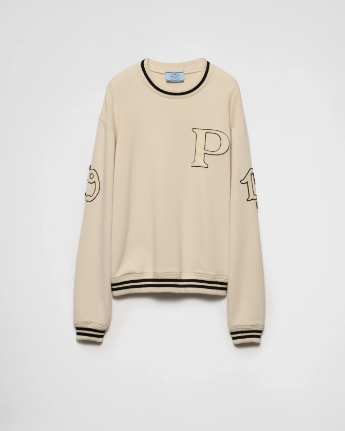 Sweat-shirt En Coton Molletonné Avec éCussons Ivoire | PRADA