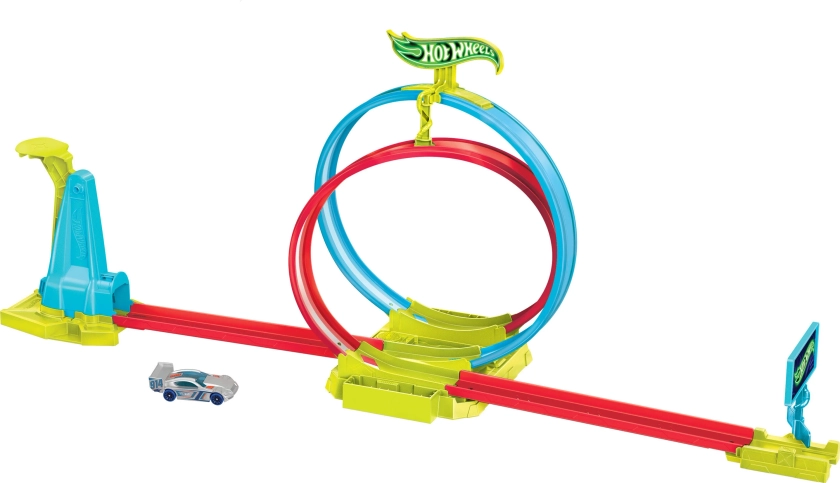 Hot Wheels Neon Speeders Track Set, Laser Stunt Slamway with 1 Hot Wheels Car, Easy Storage, 16.93 in