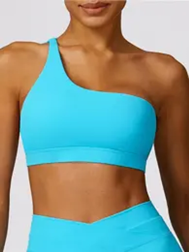 Summer Asymmetrical Backless Cut Out Sports Bra, Solid Color One Shoulder Wireless Workout Yoga Bras, Padded Crop Tank Top for Fitness Gym Running, Ladies Bralette Sportswear for Indoor Outdoor Wear