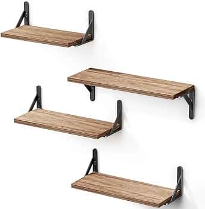 AMADA HOMEFURNISHING Floating Shelves Wall Mounted Set of 4, Wood Shelves for Wall Décor, Rustic Storage Shelf, Wall Shelves for Bedroom, Bathroom, Living Room, Kitchen, Office
