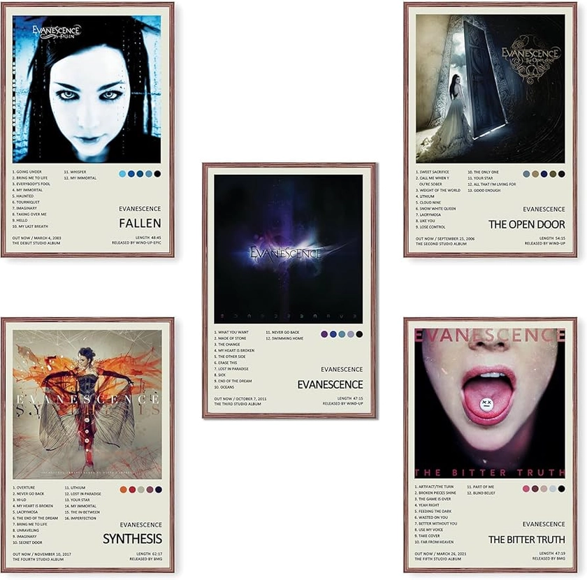 LIVZFRLZ Evanescence Poster Album Cover Limited Edition Posters (Set of 5) Unframed 8in x 12in(20x30cm) Canvas Poster Wall Art Decor Print Picture Paintings for Living Room Bedroom Decoration