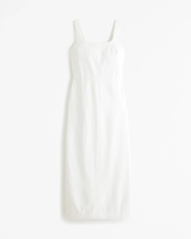 Women's Linen-Blend Squareneck Column Midi Dress | Women's Dresses & Jumpsuits | Abercrombie.com