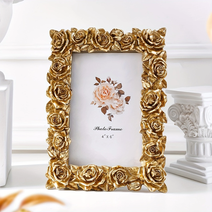 European Retro Golden Rose Edge Decorative Photo Frame A - Temu