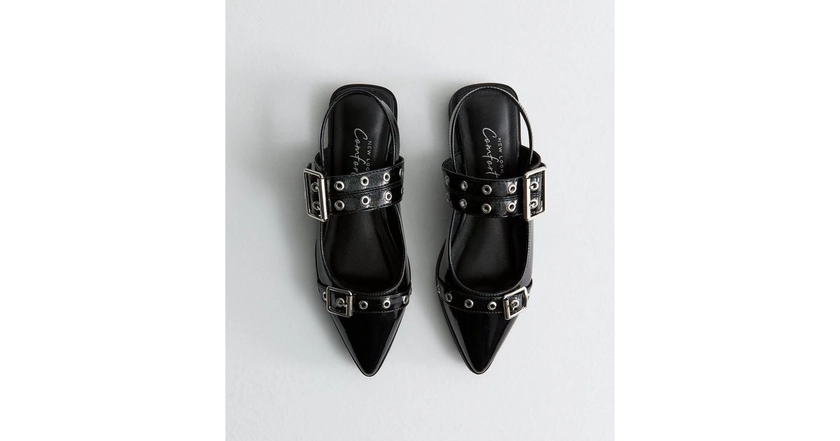 Black Patent Mary Jane Buckle Ballerinas | New Look