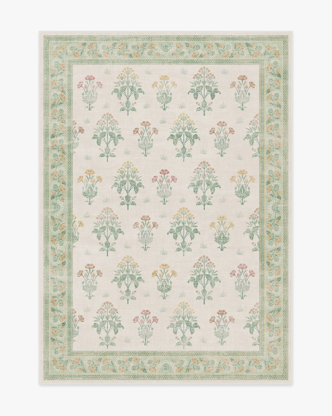 Morris & Co. Meadow Sweet Ivory & Green Tufted Rug | Ruggable