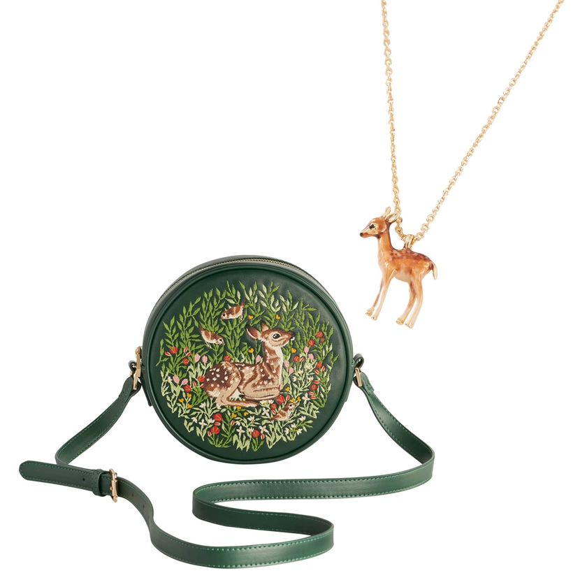 Fable England Chloe Fawn Embroidered Circle Bag & Fawn Necklace by Fable England