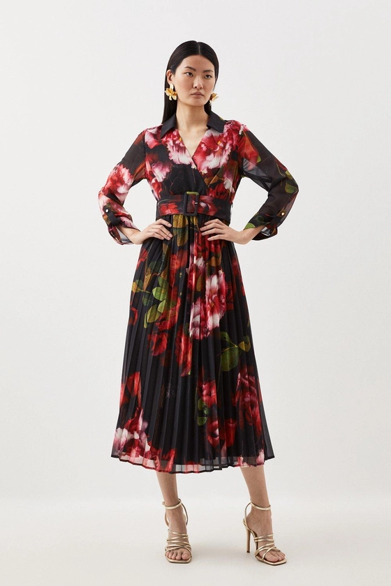 Pleated Georgette Woven Midi Dress