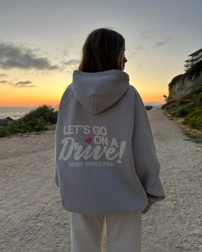 "Let's Go on a Drive" Oversized Lux Hoodie in Light Gray