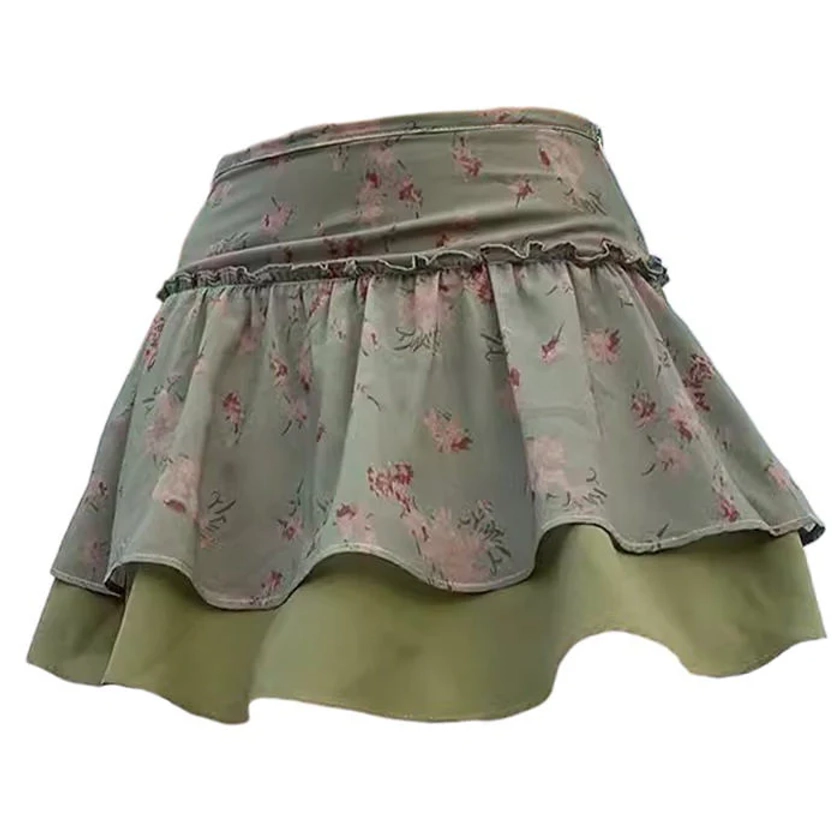 Cottagecore Aesthetic Green Floral Skirt