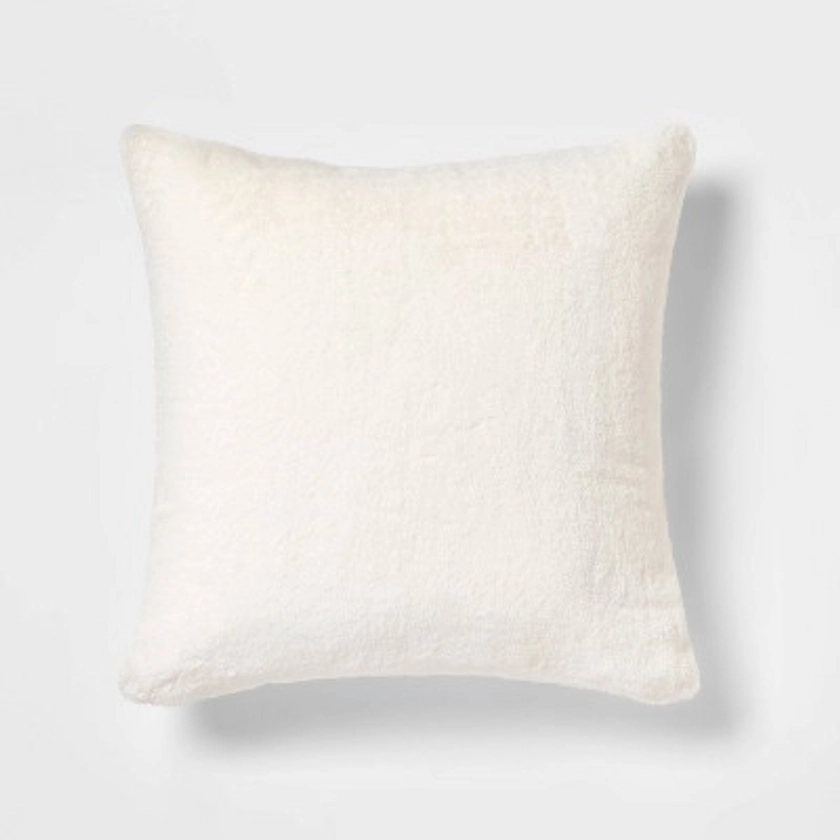Oversized Faux Rabbit Fur Square Throw Pillow Cream - Threshold™