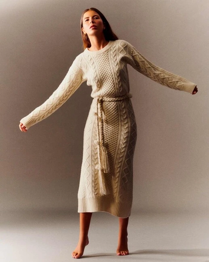Robe longue cachemire Blanc vintage | Robe GS Geraldine | Kujten Cachemire