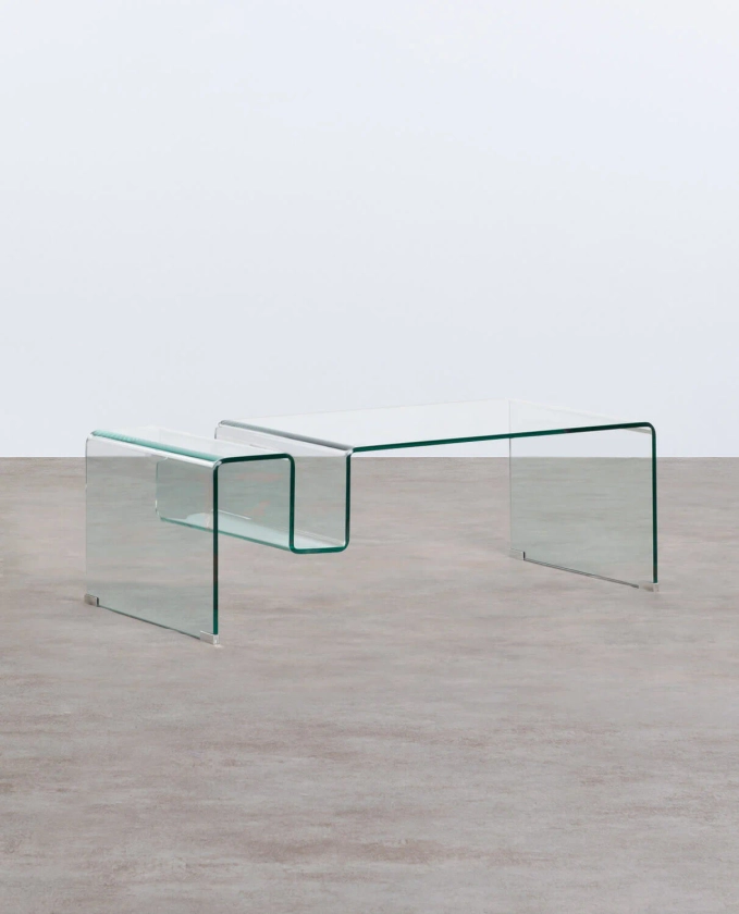 Table Basse Rectangulaire en Verre Courbé (118x60 cm) Adit