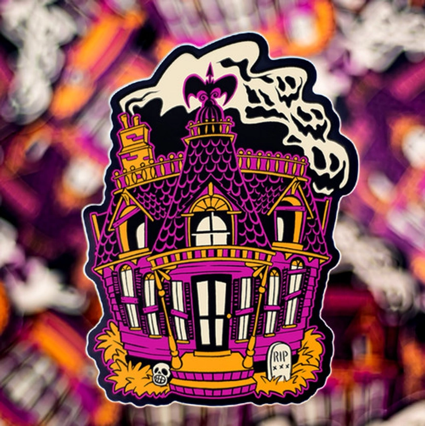 Haunted House Halloween Hooligan Sticker | BrianBrain Studio