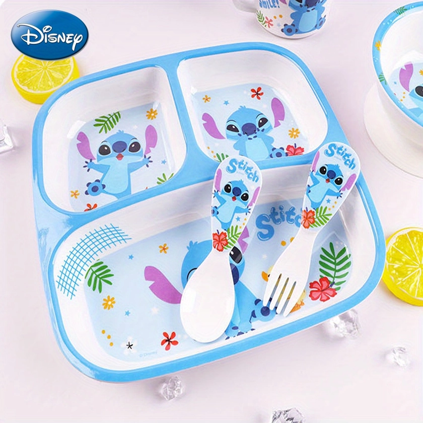 * Officially Licensed Stitch Cute Cartoon Style Three Compartments Dinner Plate Auxiliary Food Necessary Drop-proof High Temperature Heat Insulat