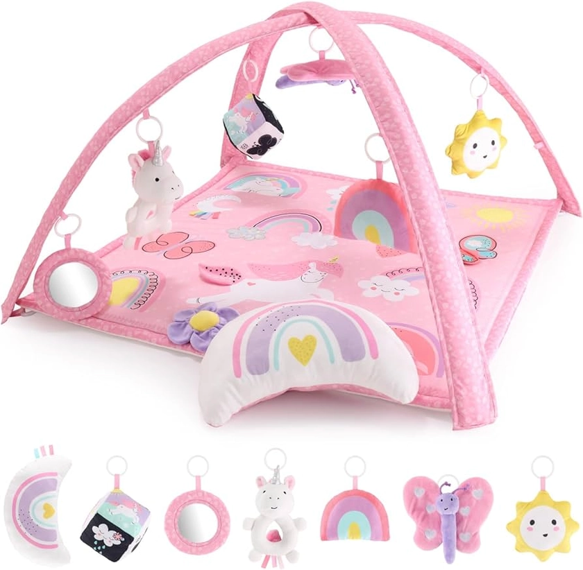 Amazon.com: The Peanutshell Academia 7 em 1 para meninas, centro de atividades, tapete de brincar para bebês de 0 a 6 meses, brinquedos recém-nascidos, companheiro de brincadeira para meninas, unicórnio arco-íris : Bebê