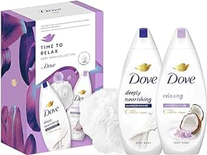 Dove Time to Relax Body Wash Collection Gift Set with a luxury shower puff perfect gifts for her 2 piece