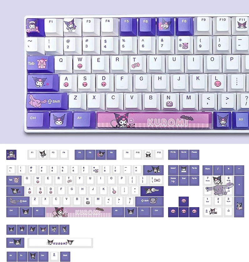 Sanrio Kuromi Purple Keycaps for Cherry MX Switches Cute Japanese Anime Mechanical Gaming Keyboard, PBT Key Caps Set(KUROMI-001)