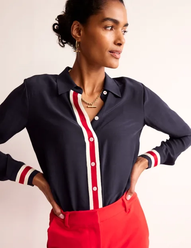 Sienna Tipped Detail Shirt - Navy | Boden US