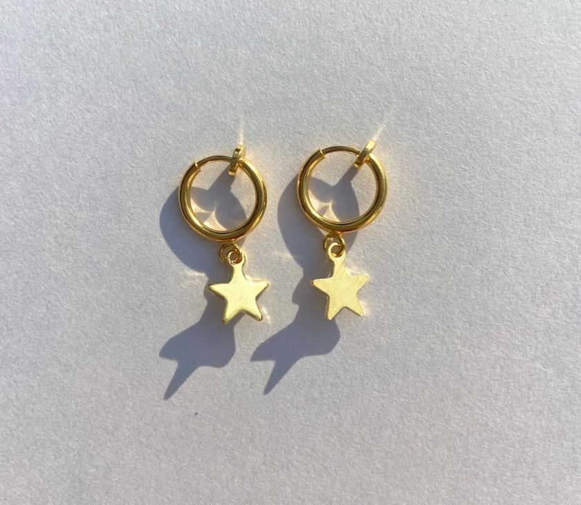 Clip-on Gold Star Earrings - Etsy UK