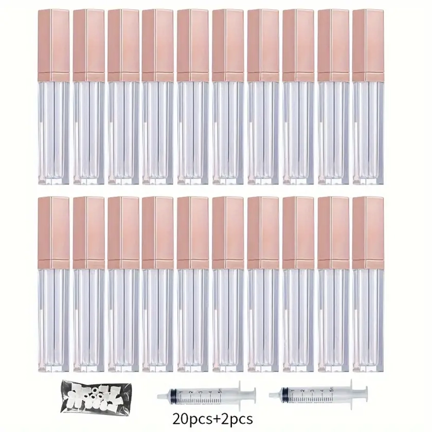 20pcs 4.2ml Empty Lipgloss Tubes With Brush Plastic Square Clear Liquid Lipstick Container For Cosmetic Packaging Travel Accessories